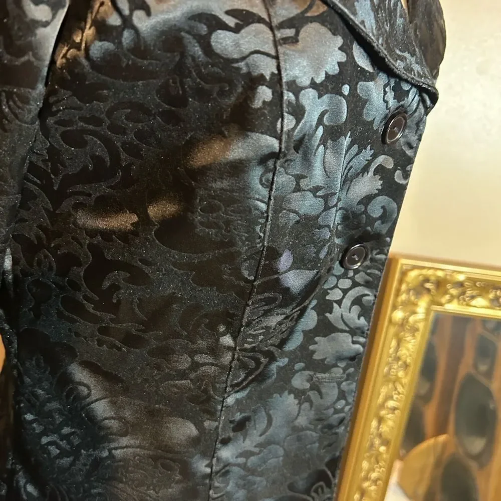 Vintage Wrapper Black Velvet Satin Brocade Floral Patterned Jacket